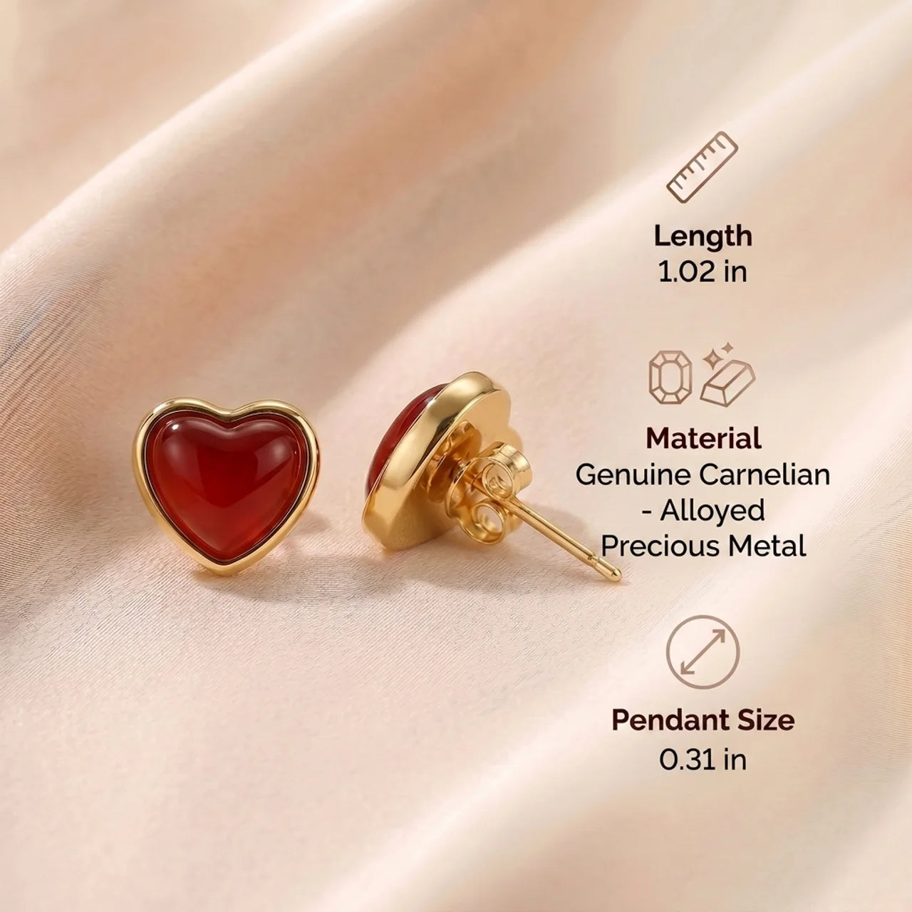 Carnelian Earrings - Heart Shape