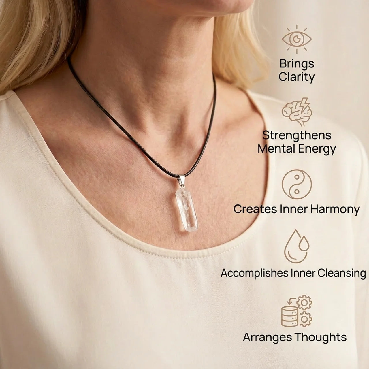 Clear Quartz Necklace - Natural Clear Stone
