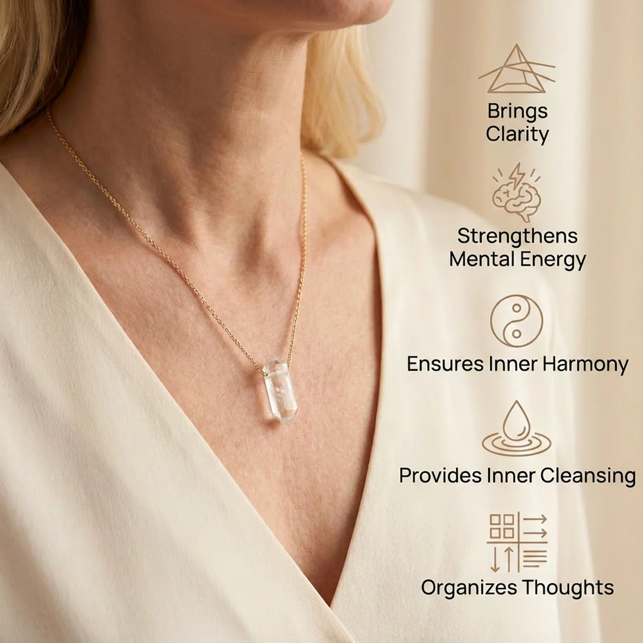Clear Quartz Necklace - Gold Plating