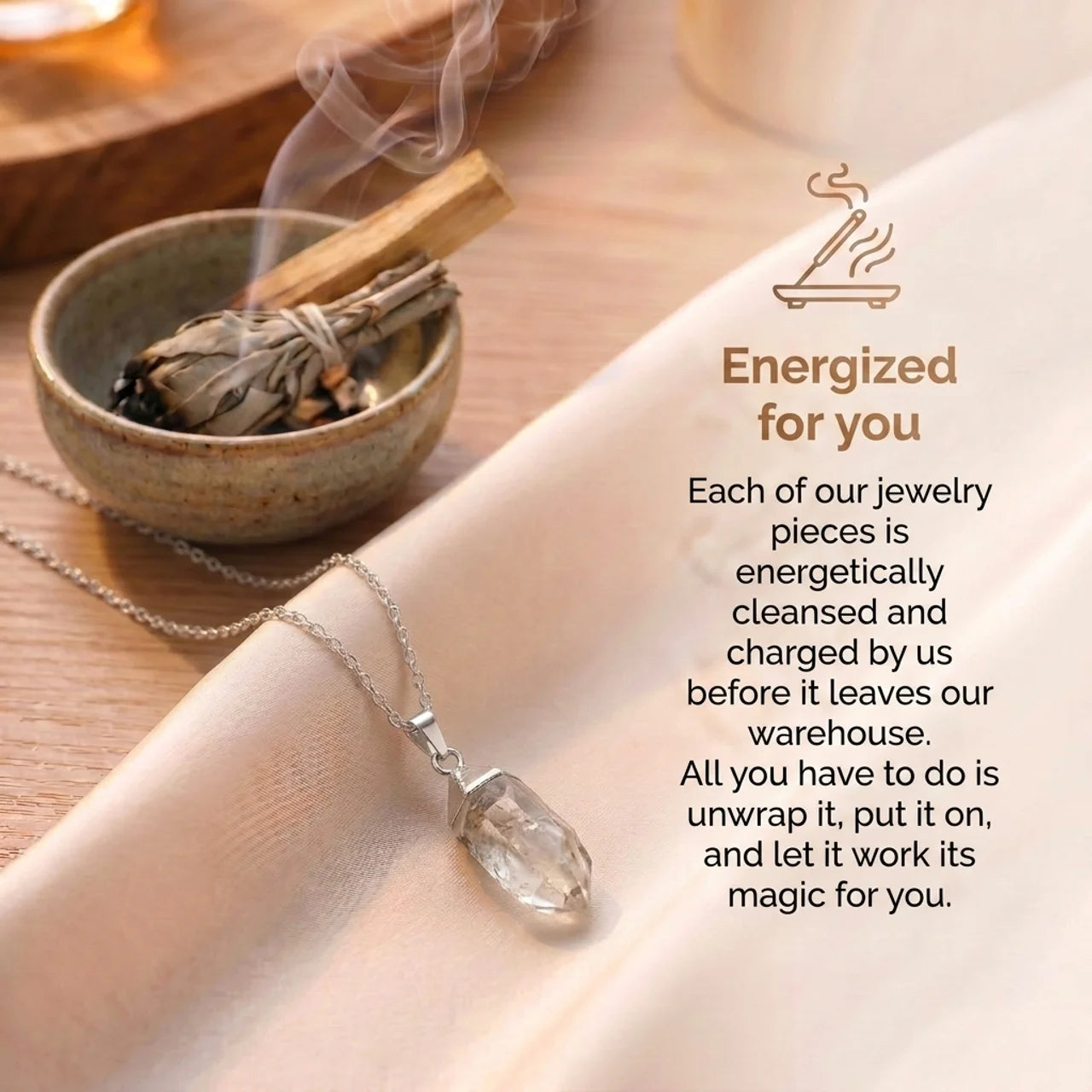 Clear Quartz Necklace - Gold Leaf Chain