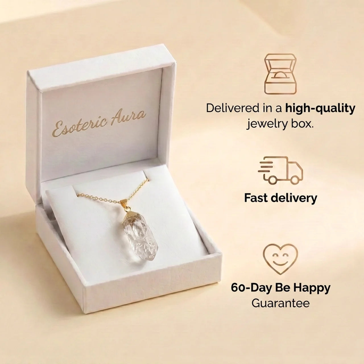 Clear Quartz Necklace - Gold Leaf Chain