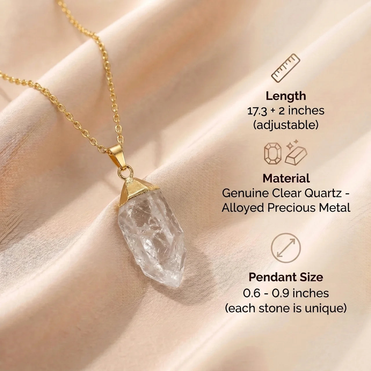 Clear Quartz Necklace - Gold Leaf Chain