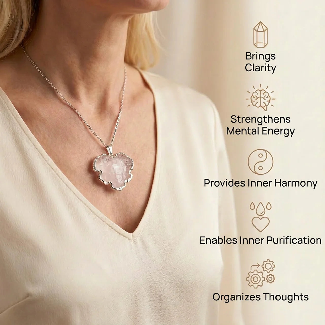 Clear Quartz Necklace - Natural Medallion with Border
