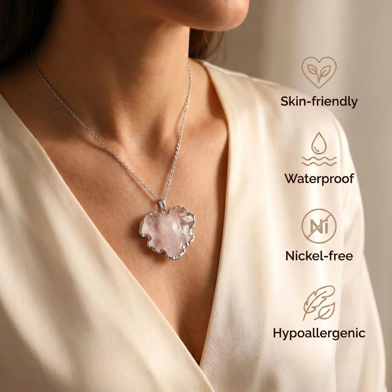 Clear Quartz Necklace - Natural Medallion with Border