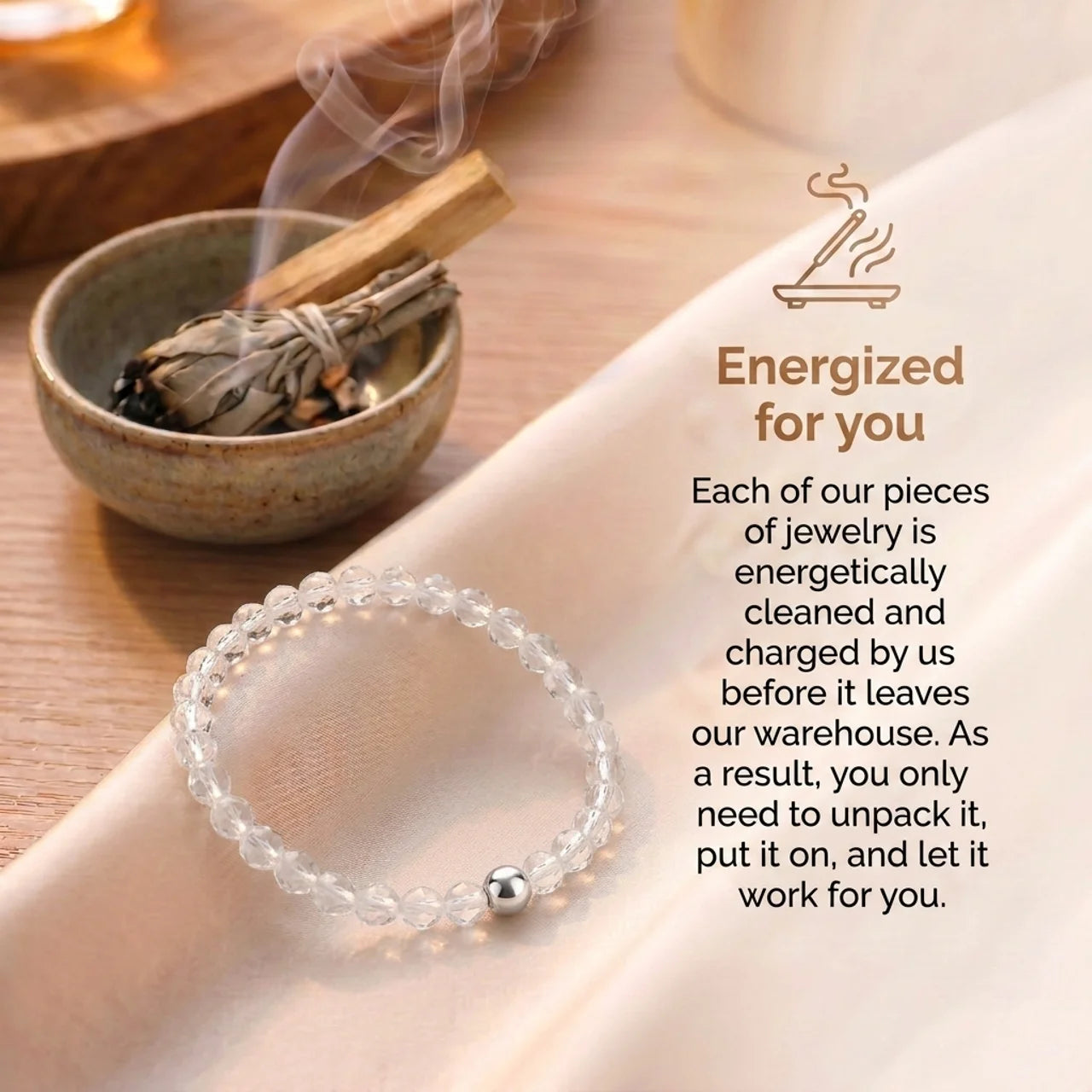 Clear Quartz Natural Stone Bracelet with Silver Bead