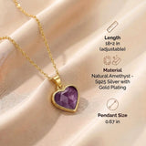 Amethyst Necklace - Heart Medallion, Silver Plated