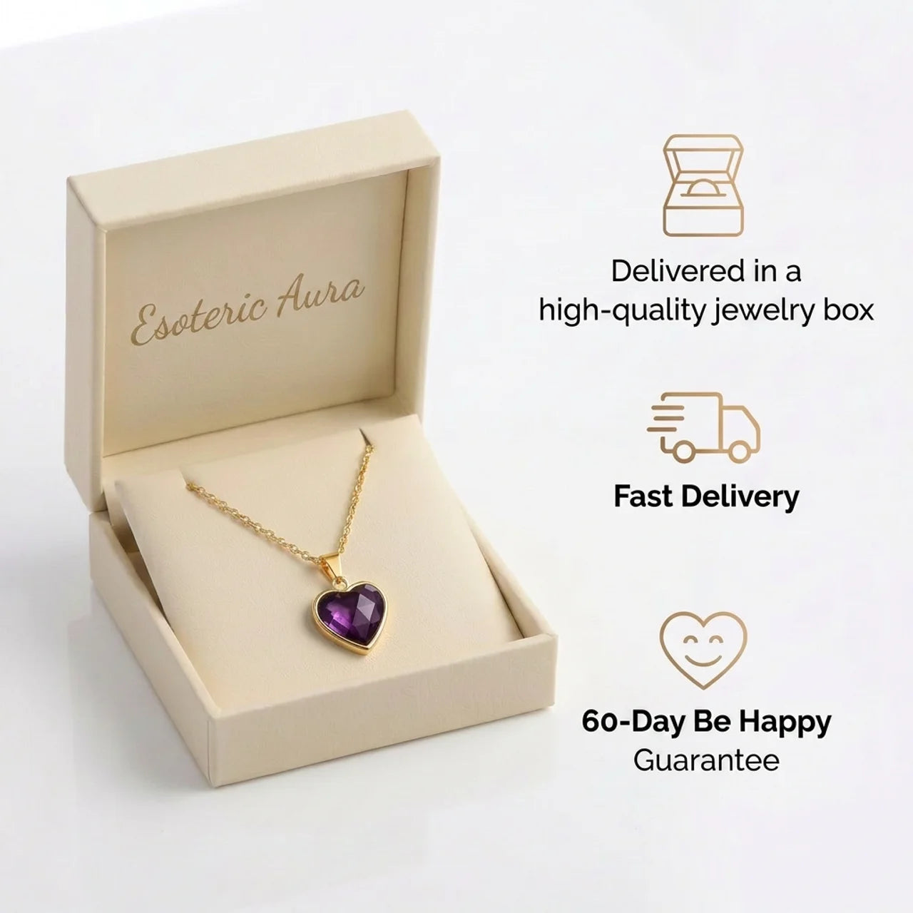 Amethyst Necklace - Heart Medallion, Silver Plated