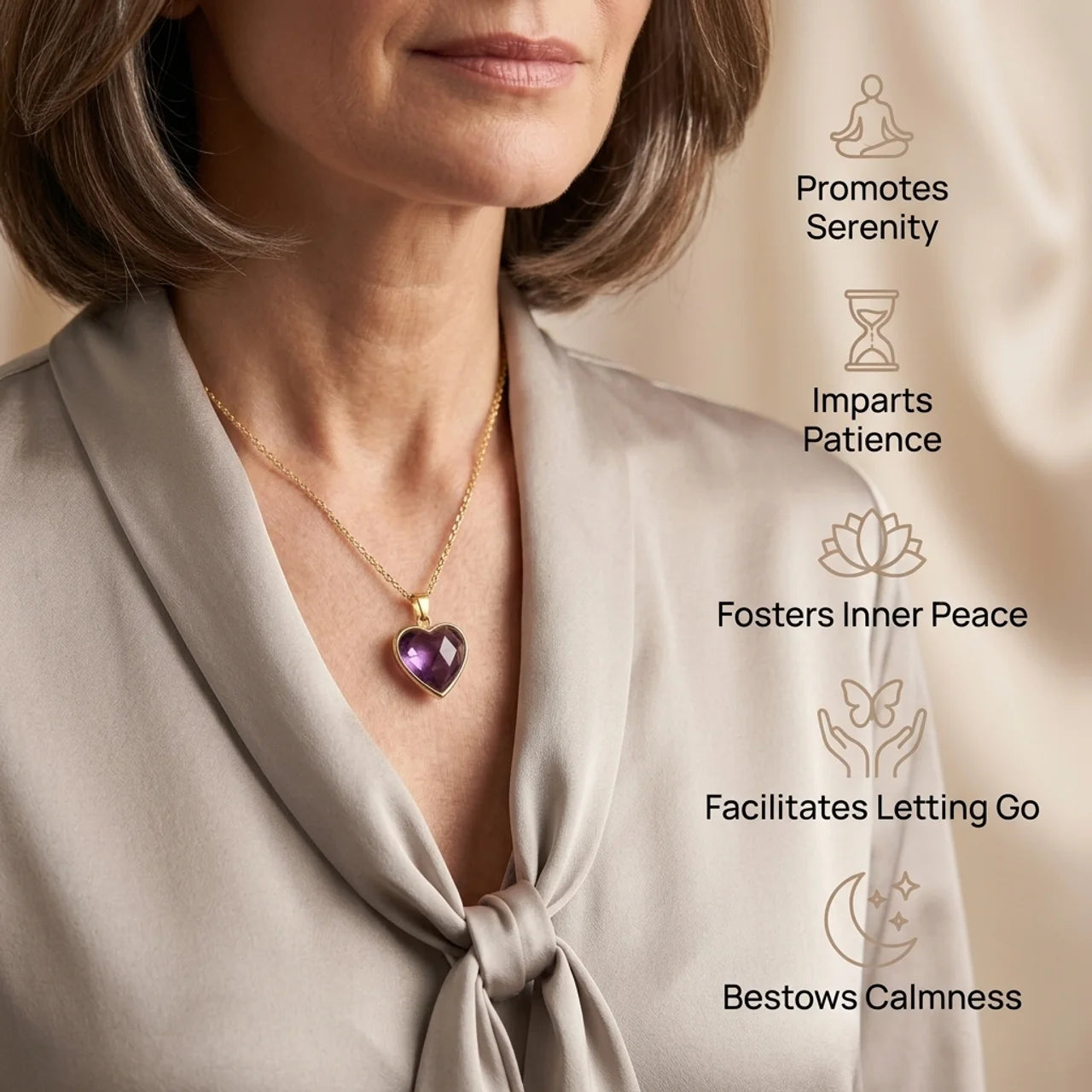 Amethyst Necklace - Heart Medallion, Silver Plated