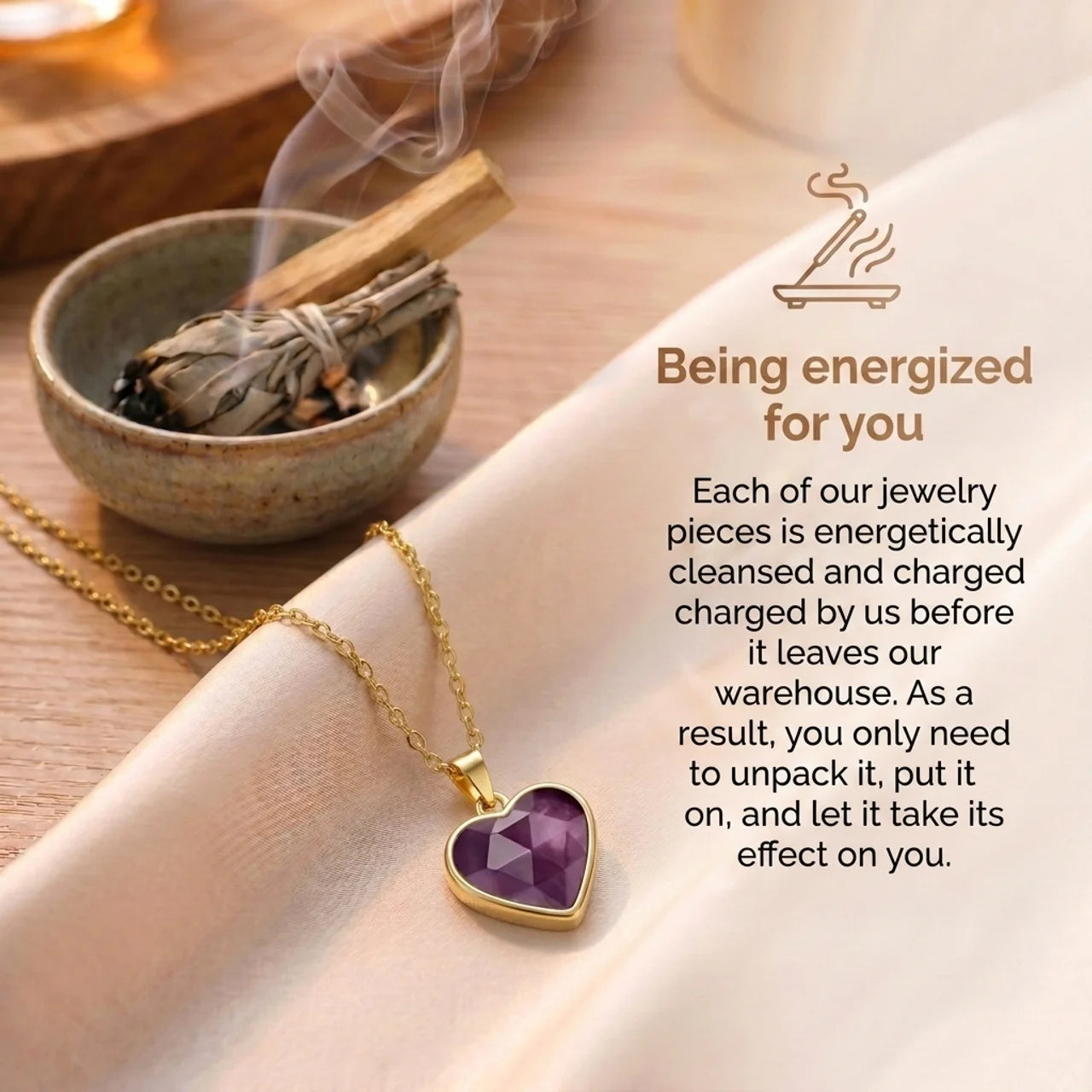 Amethyst Necklace - Heart Medallion, Silver Plated