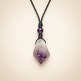 Amethyst Necklace - Unprocessed with Leather Cord