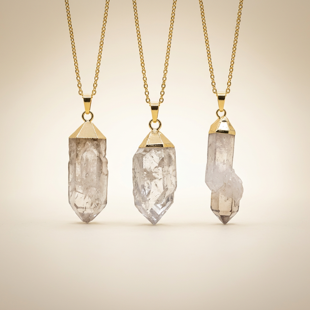 Clear Quartz Necklace - Gold Leaf Chain