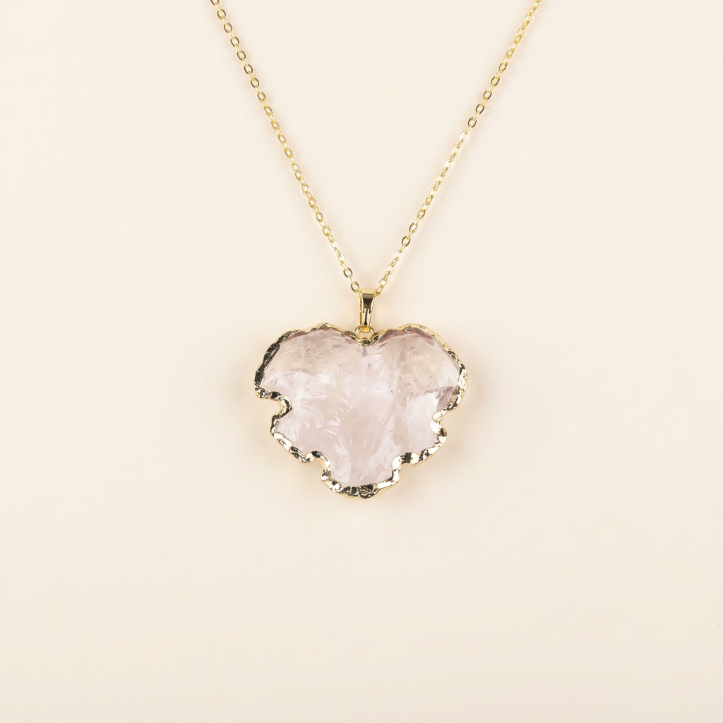 Clear Quartz Necklace - Natural Medallion with Border