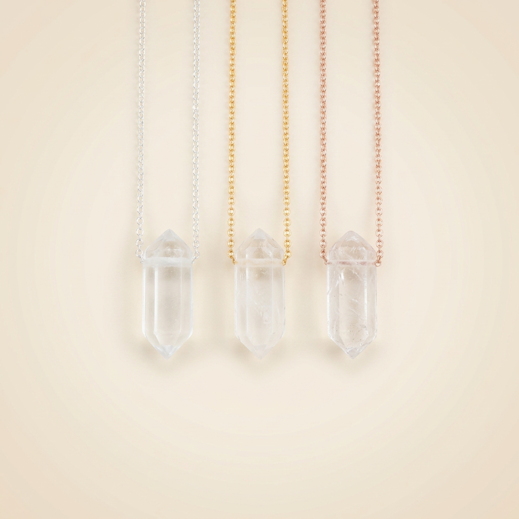 Clear Quartz Necklace - Gold Plating
