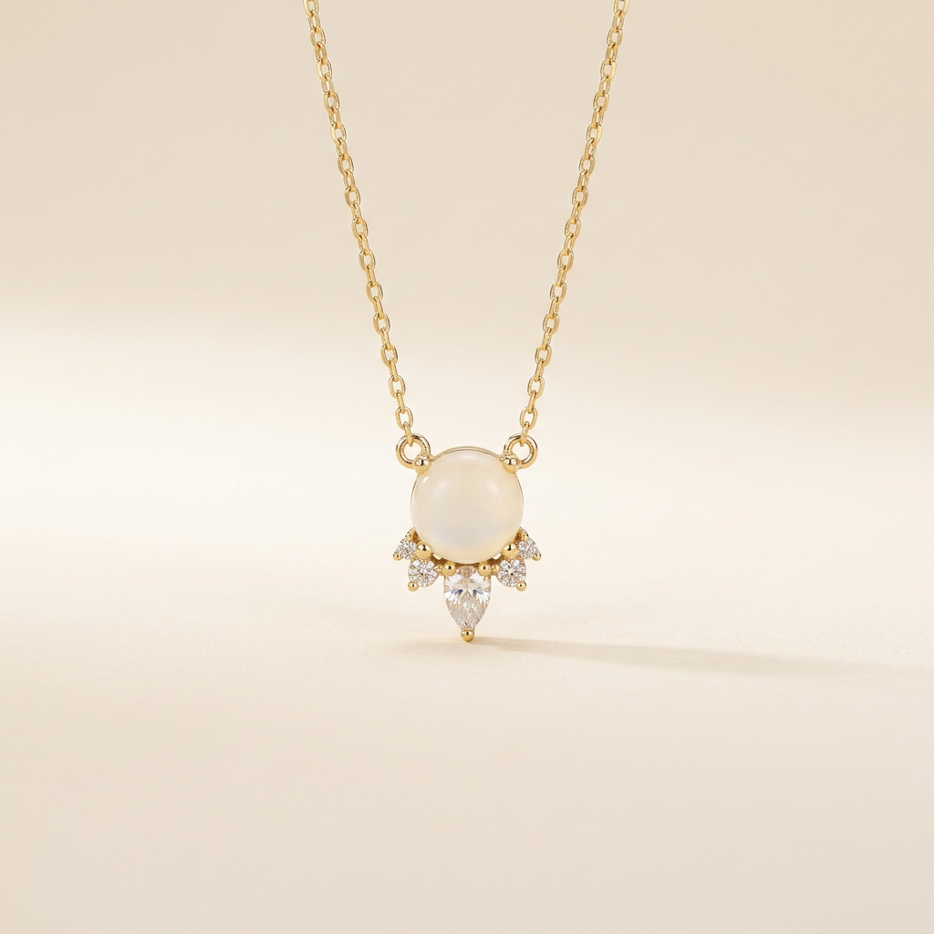 Moonstone Necklace - Pendant with Crystals
