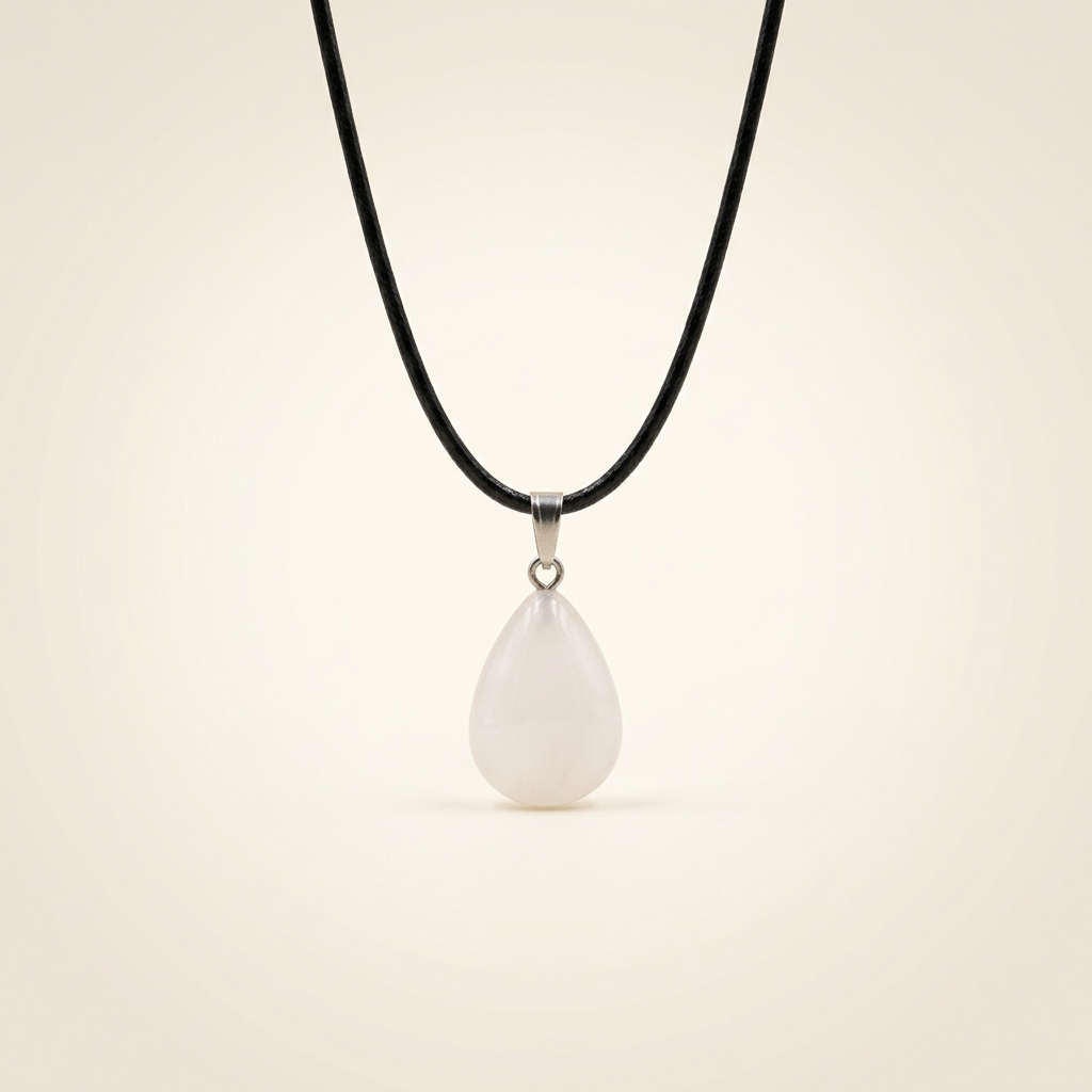 Moonstone Necklace - Teardrop Shape Leather Cord