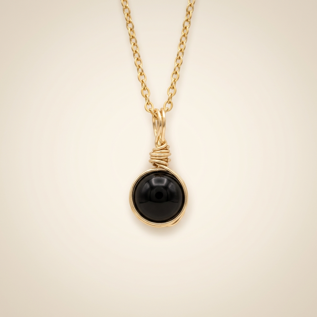 Obsidian Necklace - Wire Medallion
