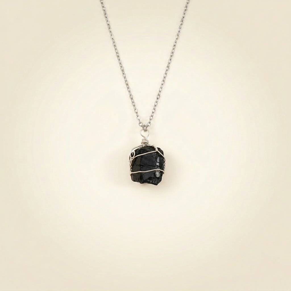 Tourmaline Necklace - Raw Stone in Silver
