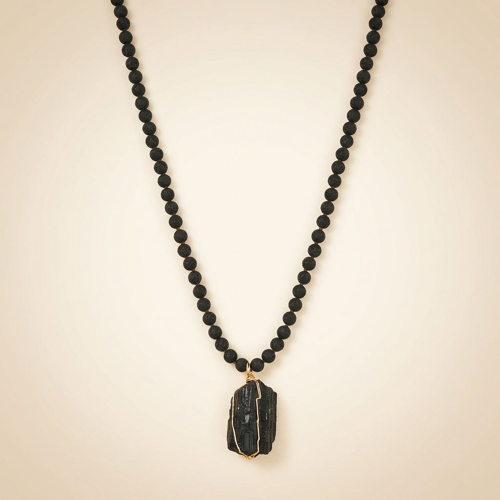 Tourmaline Necklace - Pearl Necklace with Raw Stone