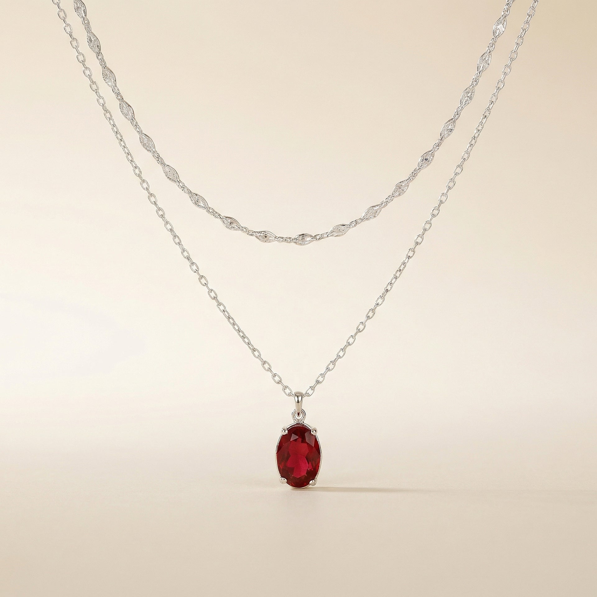 Ruby Necklace - Teardrop Pendant in Silver