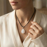 Moonstone Necklace - Teardrop Shape Leather Cord