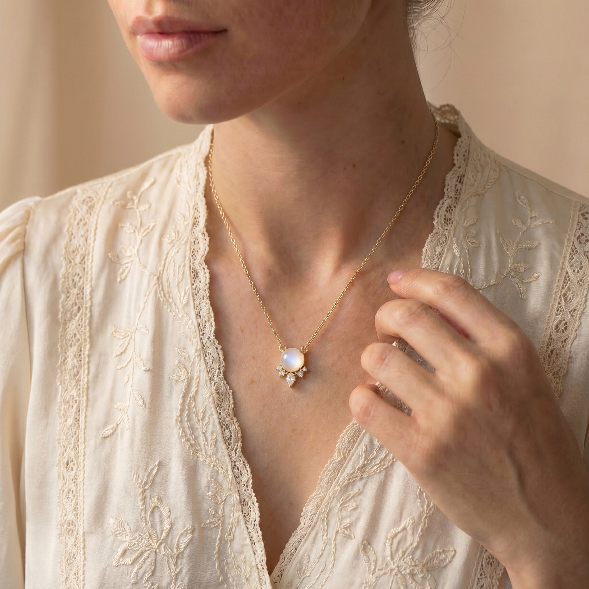 Moonstone Necklace - Pendant with Crystals