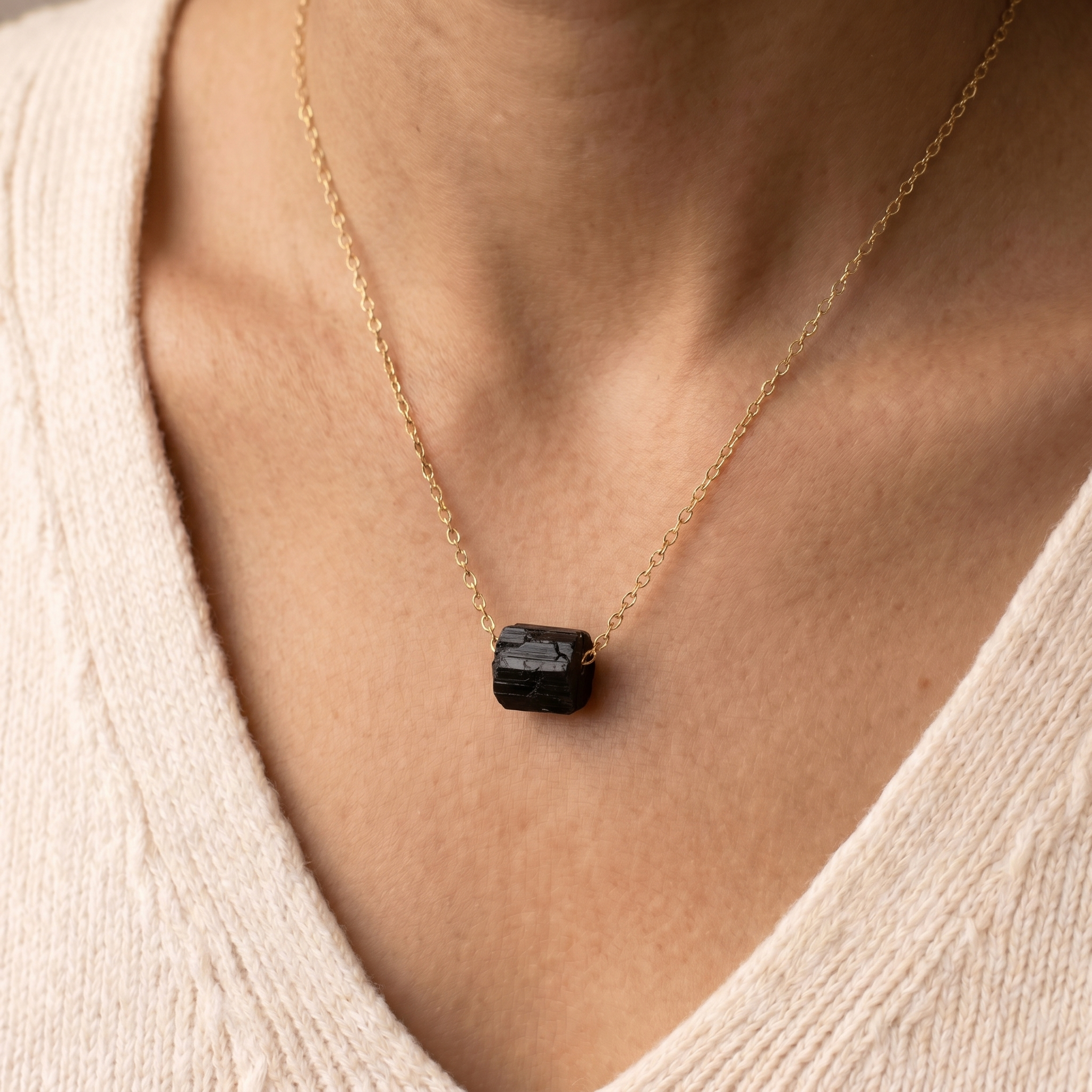 Tourmaline Necklace - Raw Stone in Silver with Gold Plating