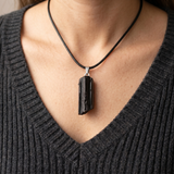 Tourmaline Necklace - Natural Stone with Leather Cord