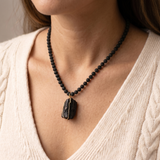 Tourmaline Necklace - Pearl Necklace with Raw Stone