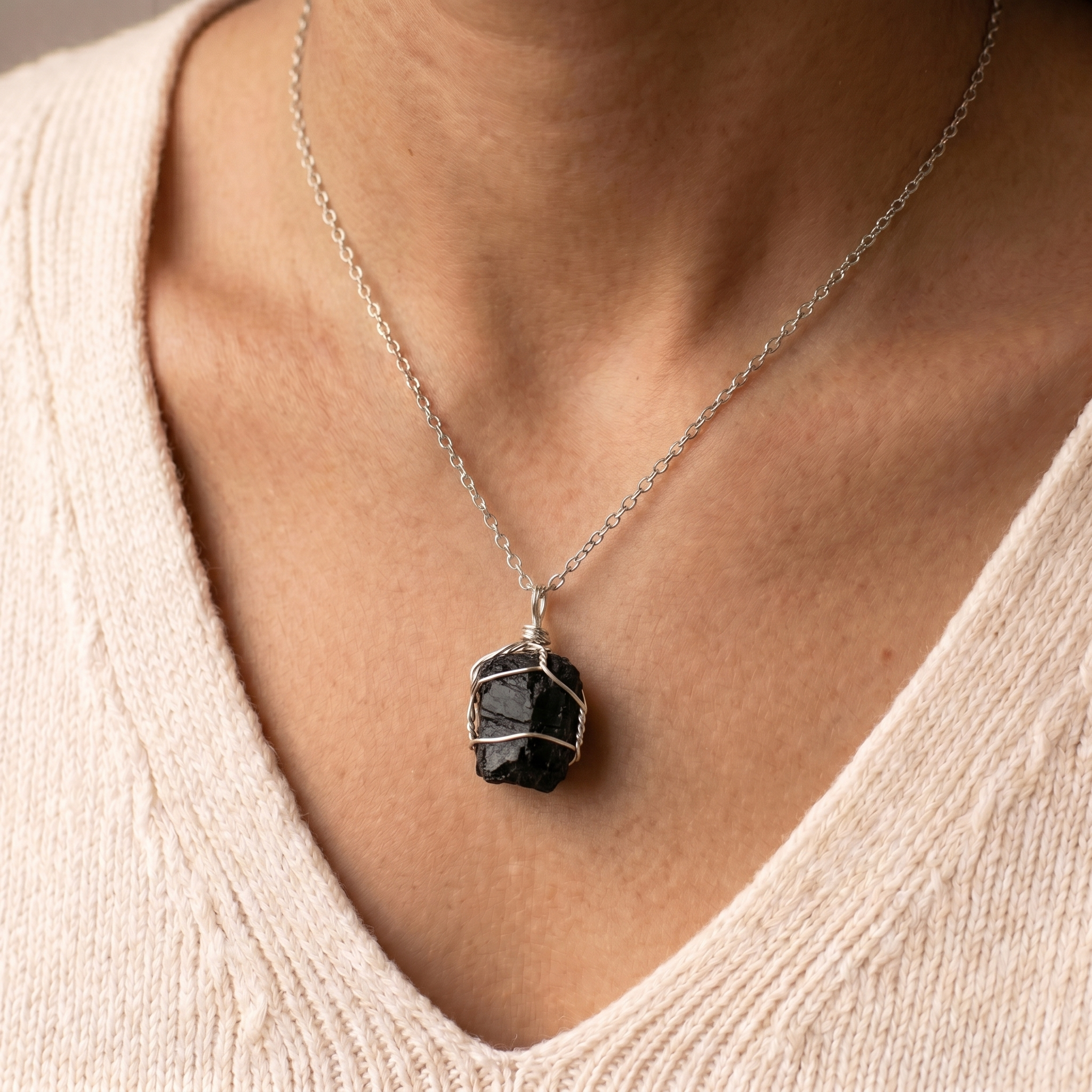 Tourmaline Necklace - Raw Stone in Silver