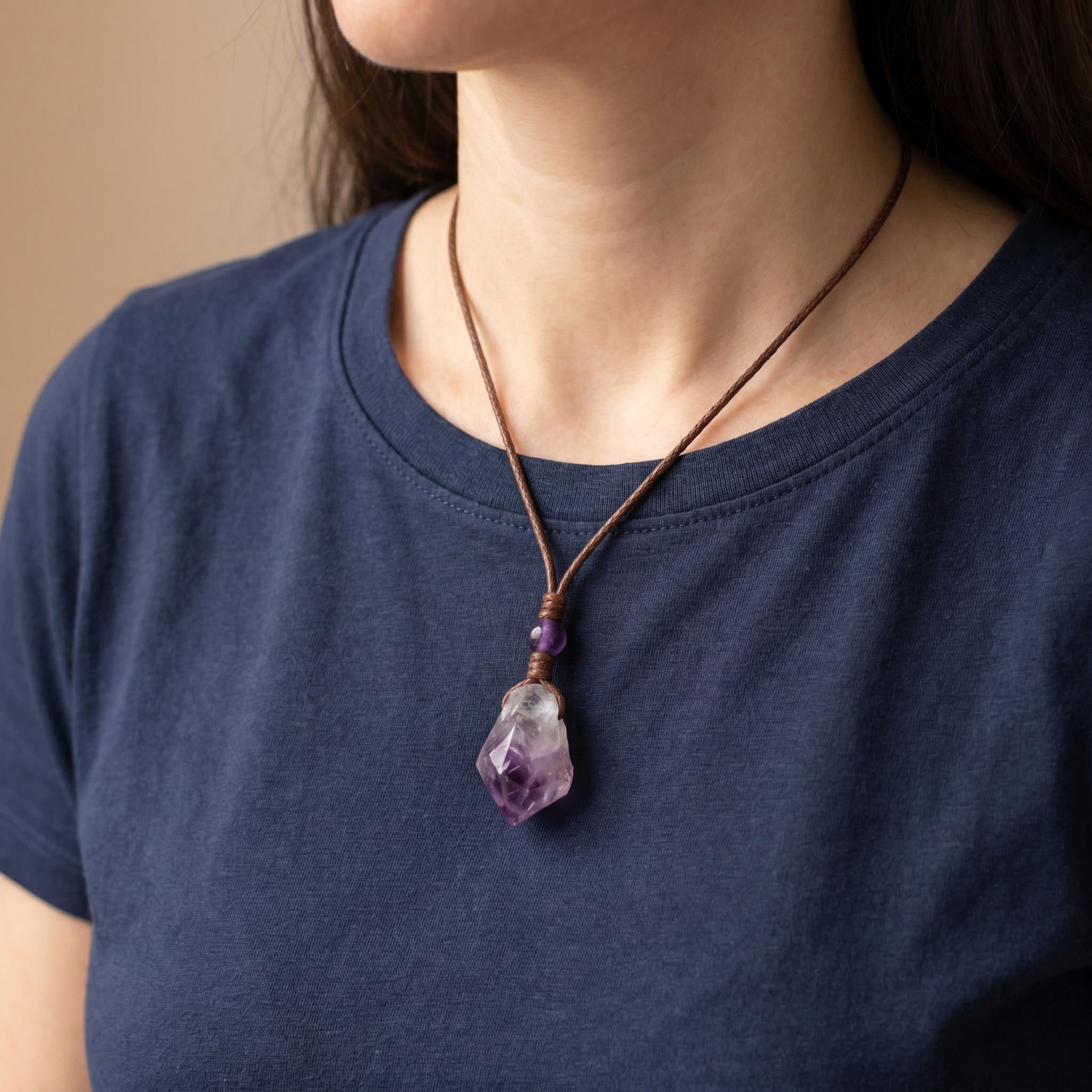 Amethyst Necklace - Unprocessed with Leather Cord