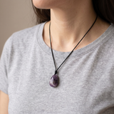 Amethyst Necklace - Pearl with Fabric Chain