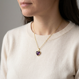 Amethyst Necklace - Heart Medallion, Silver Plated
