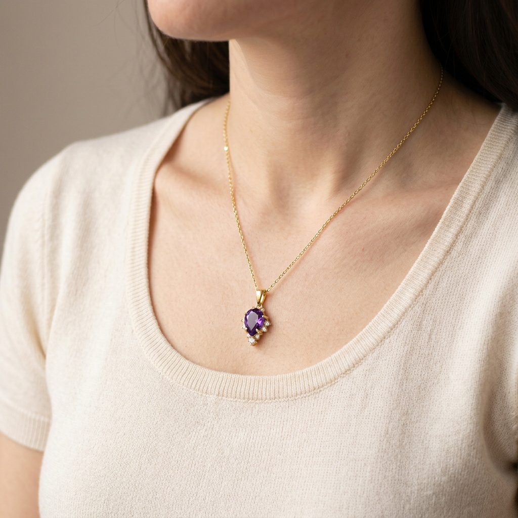 Amethyst Necklace - Natural Stone with Crystals