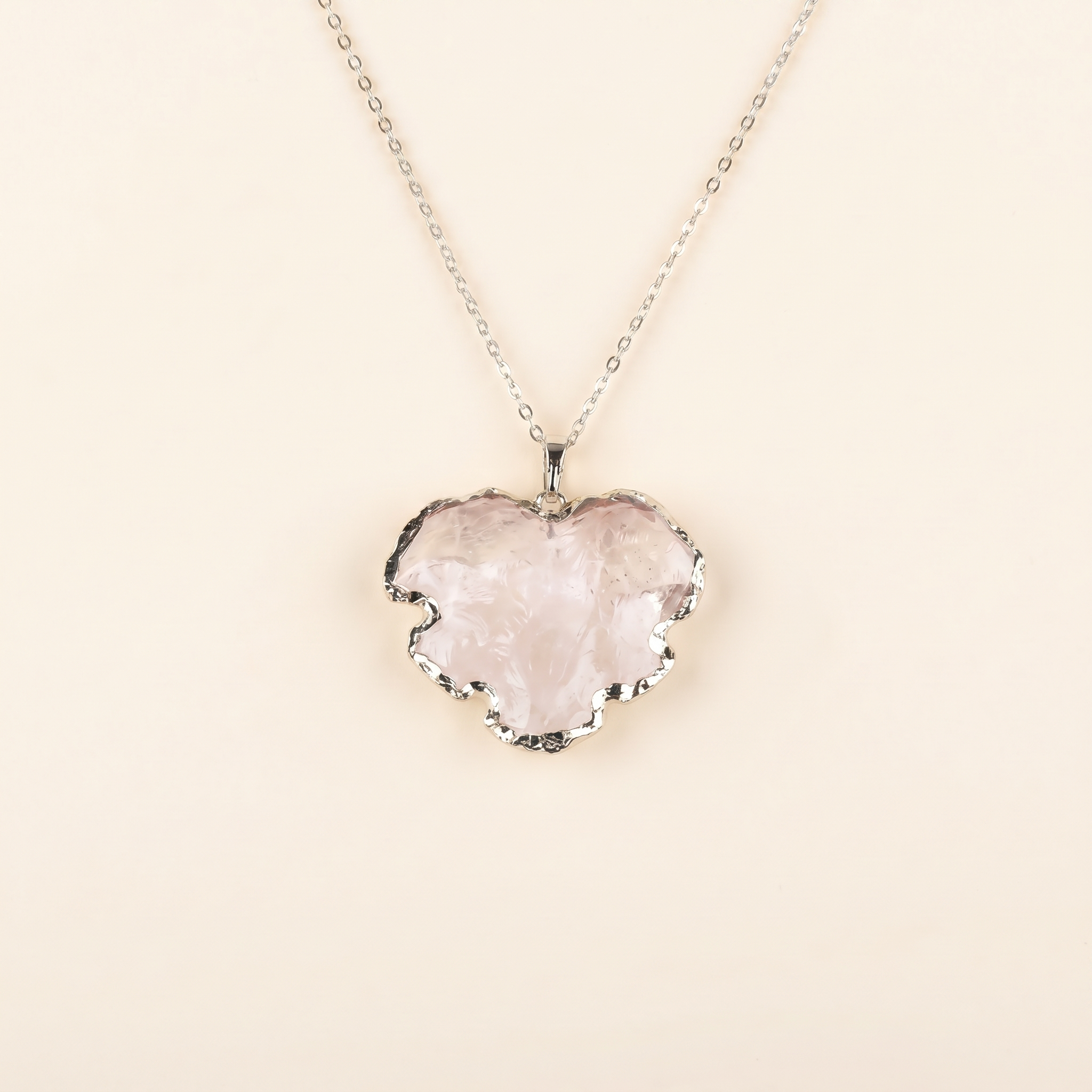 Clear Quartz Necklace - Natural Medallion with Border