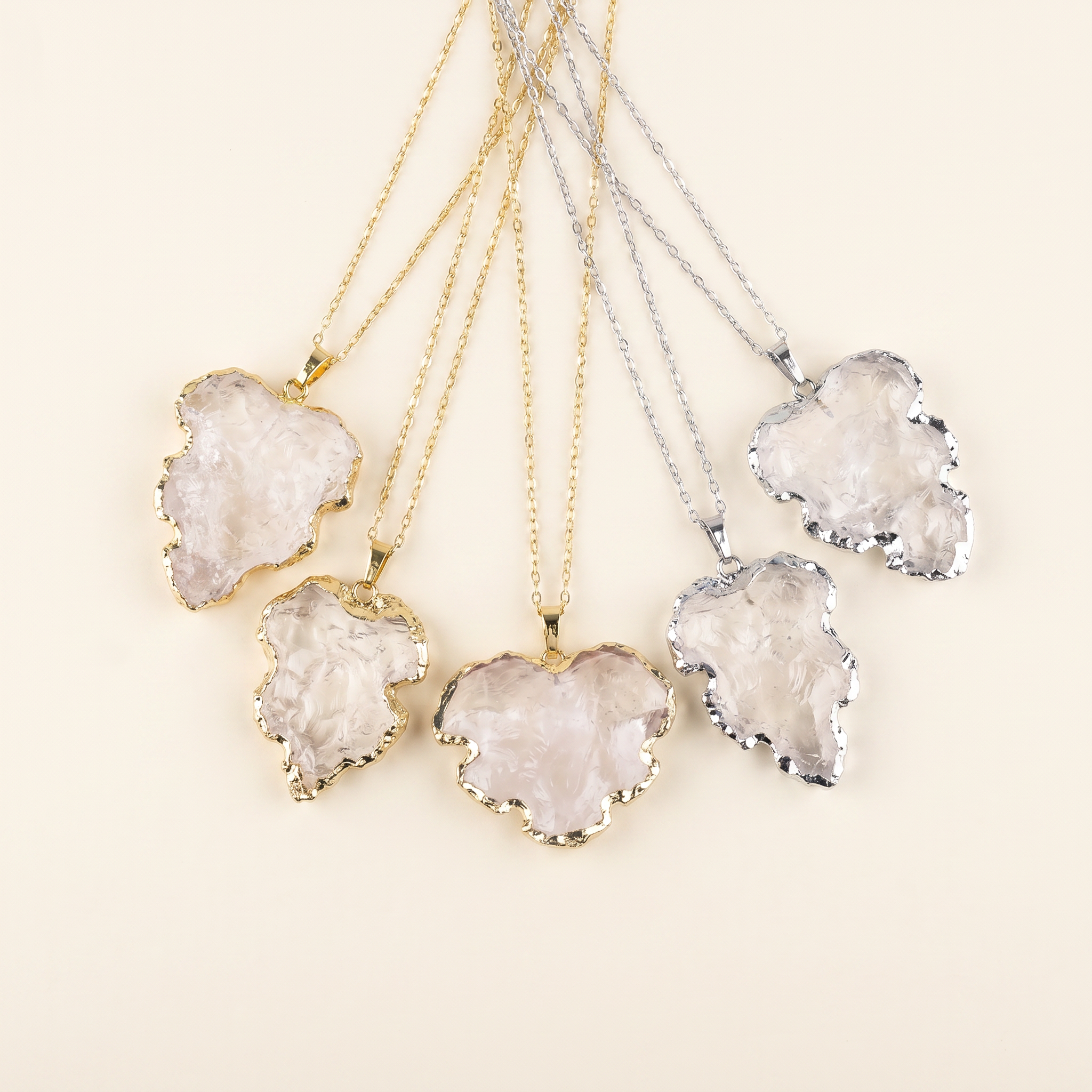 Clear Quartz Necklace - Natural Medallion with Border