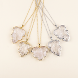 Clear Quartz Necklace - Natural Medallion with Border