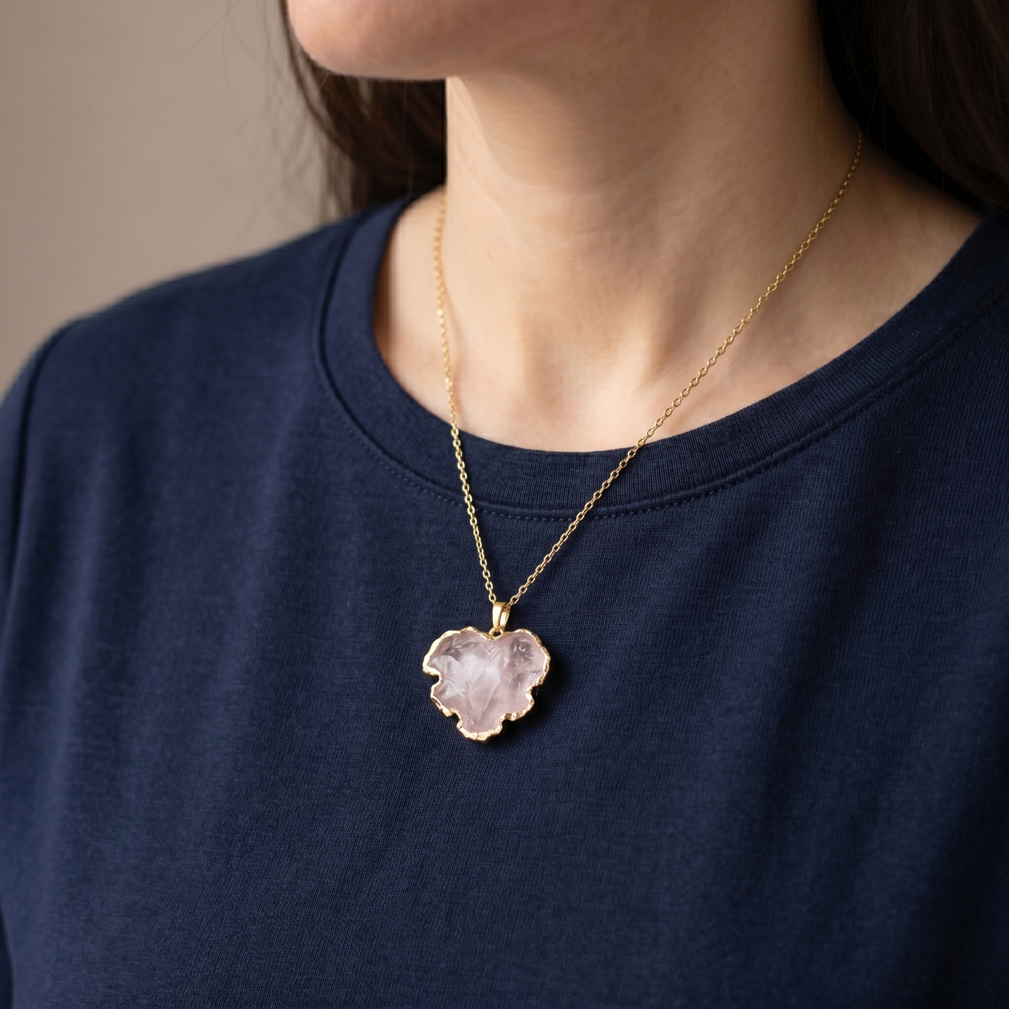 Clear Quartz Necklace - Natural Medallion with Border
