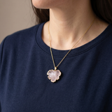 Clear Quartz Necklace - Natural Medallion with Border