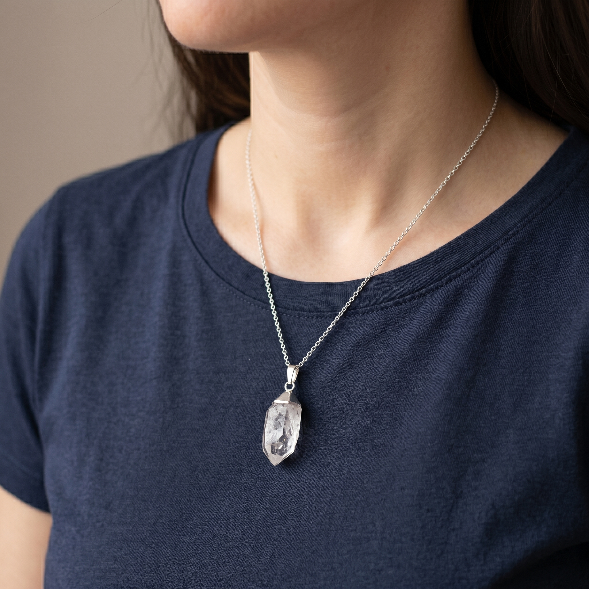Clear Quartz Necklace - Gold Leaf Chain