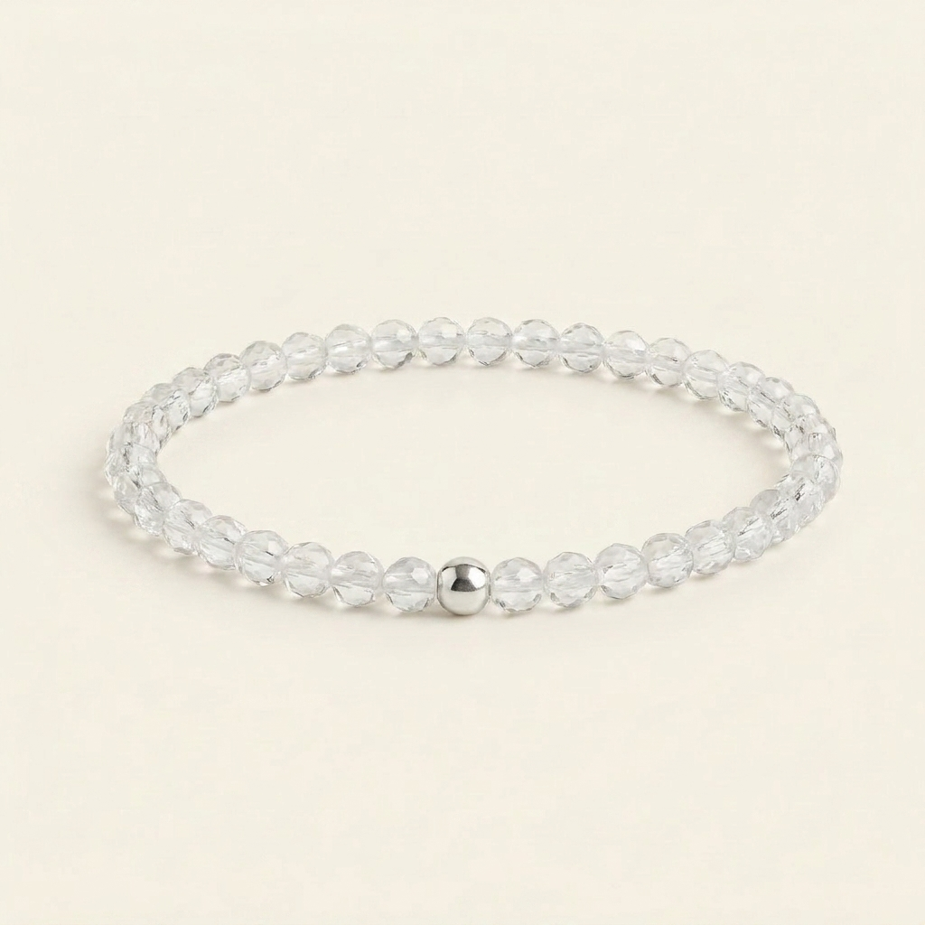 Clear Quartz Natural Stone Bracelet with Silver Bead