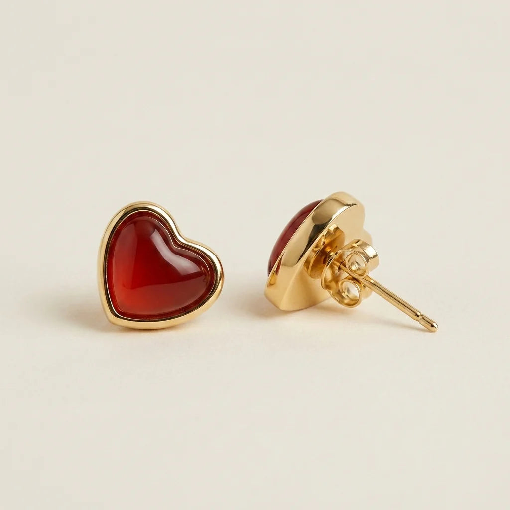 Carnelian Earrings - Heart Shape
