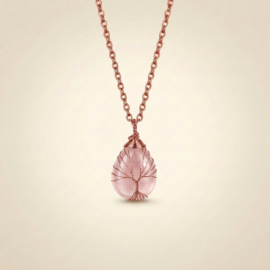 Tree of Life Necklace - Copper & Rose Quartz