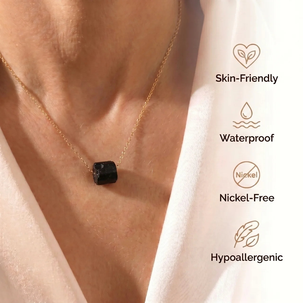 Tourmaline Necklace - Raw Stone in Silver with Gold Plating