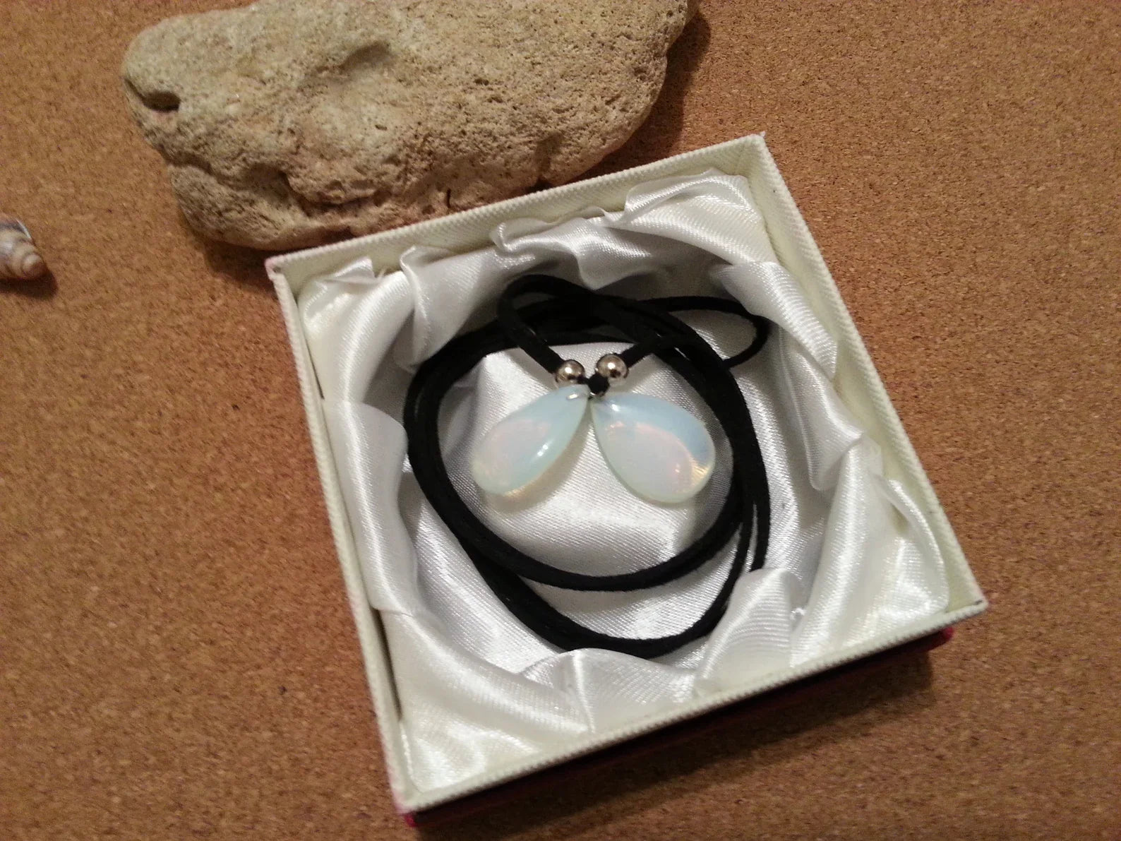 Moonstone Necklace - Leather Cord Double Pendant