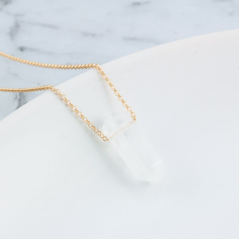 Clear Quartz Necklace - 14K Gold Plating