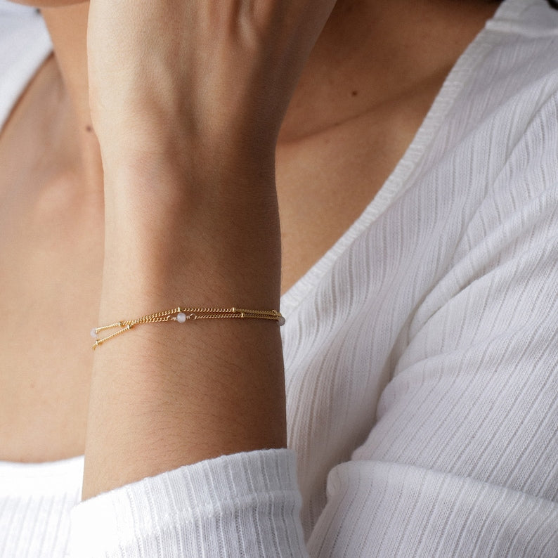 Moonstone Bracelet - S925 Silver with Gold Plating