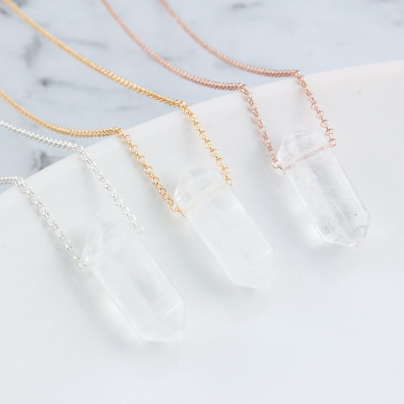 Clear Quartz Necklace - 14K Gold Plating