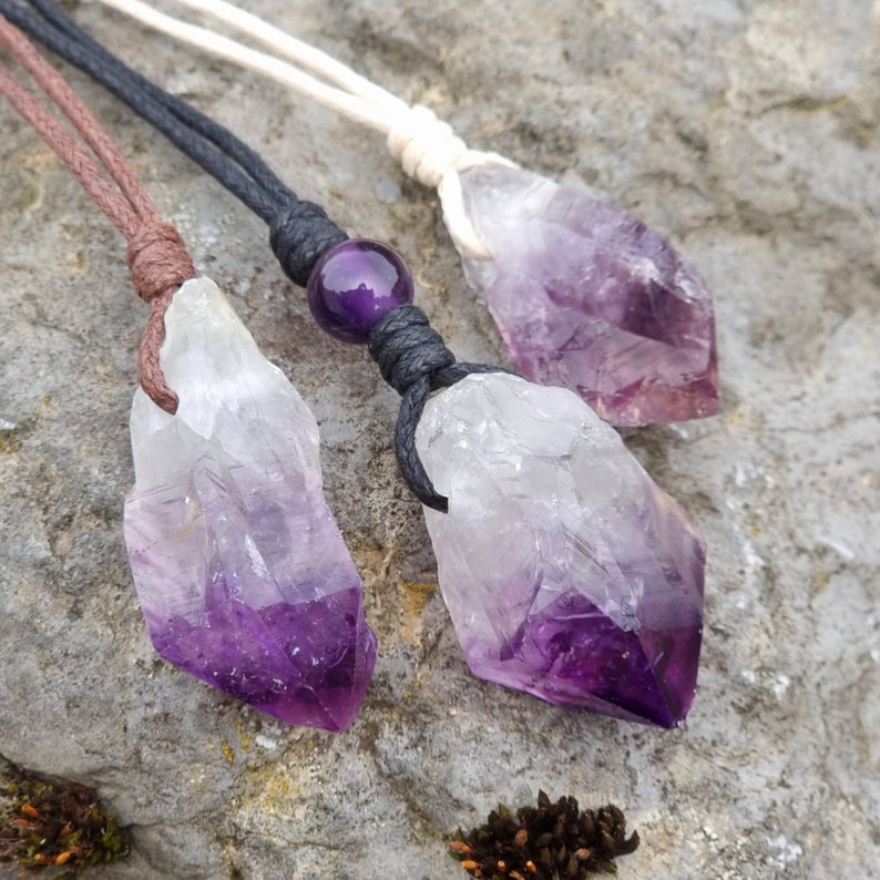 Amethyst Necklace - Unprocessed with Leather Cord