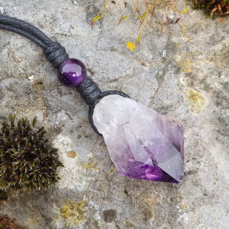 Amethyst Necklace - Unprocessed with Leather Cord