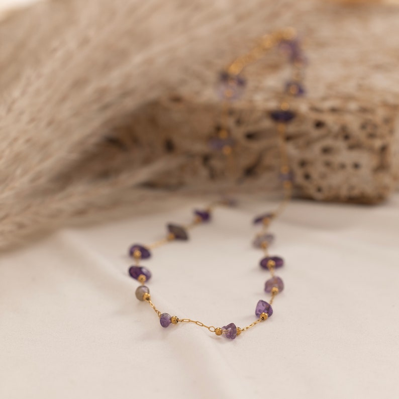 Amethyst Necklace - Raw Beads S925 Silver